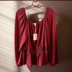 NWT | LC Lauren Conrad | Berry Mist | Smocked | Peplum Hem Top | Size XL